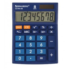 Калькулятор настольный BRAUBERG (154x115 мм), 8 разрядов, двойное питание, СИНИЙ
